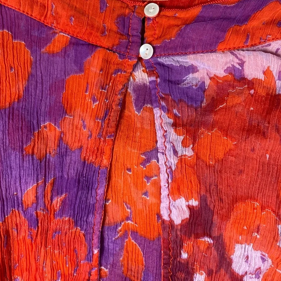 Free People Blouse Womens Small Red Floral Sheer Artsy Boho Ruffle Watercolor - Picture 11 of 14